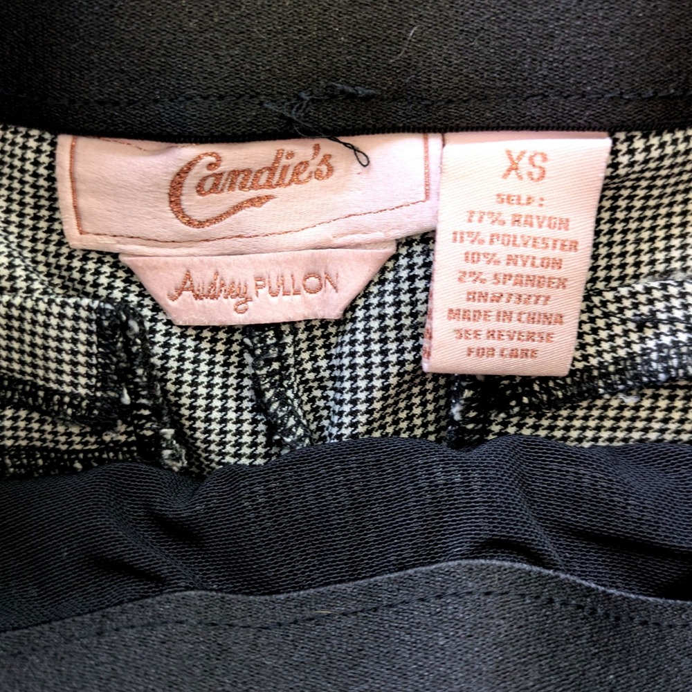 Candie's Audrey Pull On Houndstooth Pants Black White XS Zipper Detail Slim Leg - Picture 3 of 5